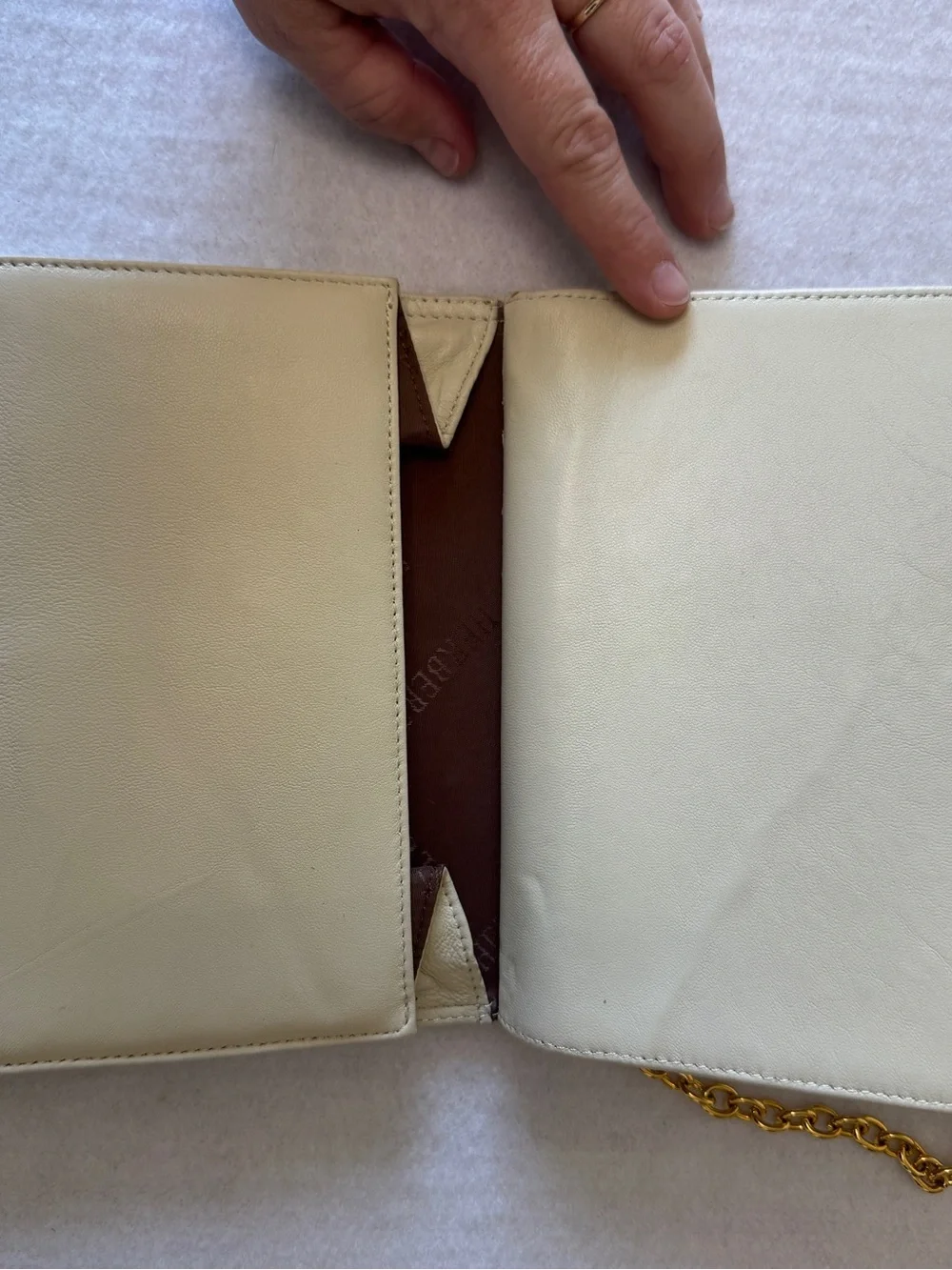By Sharif Cream Quilted faux Leather Shoulder Bag with Gold Chain